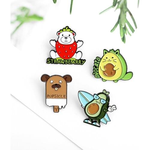 Cartoon Cute Avocado Chocolate Ice Cream Enamel Pin Animals Brooch Denim shirts bags Celebrated fashion Jewelry Gift for Friends