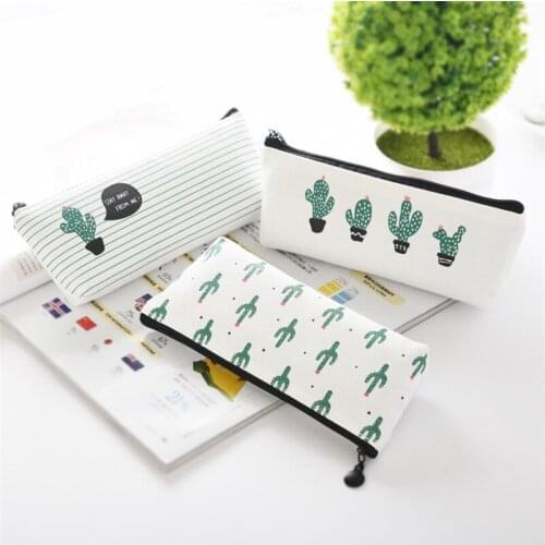 Kawaii Cute Cactus Canvas Pencil Case Storage Organizer Pen Bags Pouch School Supply Stationery Cosmetic Makeup Bag Pencilcase