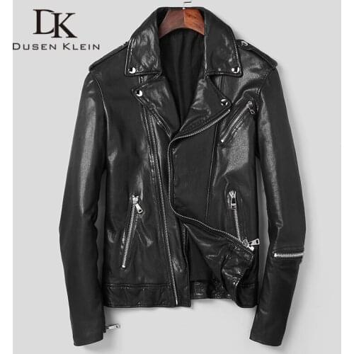 DK Natural Sheepskin Jackets Men Autumn Vegetable Tannin Leather Genuine Clothing Top Quality Suit Collar Slim Outwear