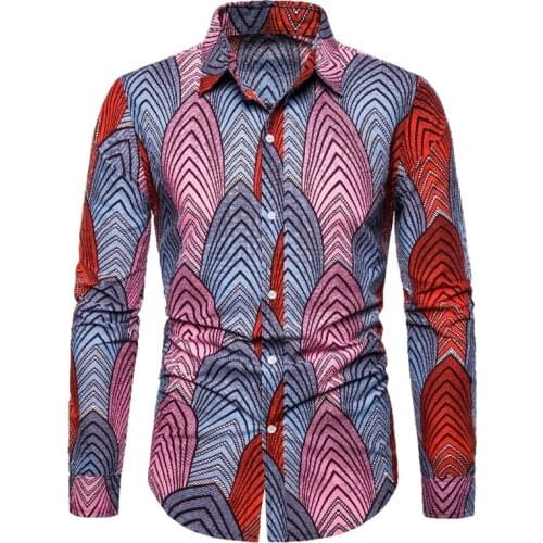 Fashion Striped Social Shirt Men 2019 Brand New African Ethnic Print Dress Shirt Mens Slim Fit Long Sleeve Shirts Chemise Homme