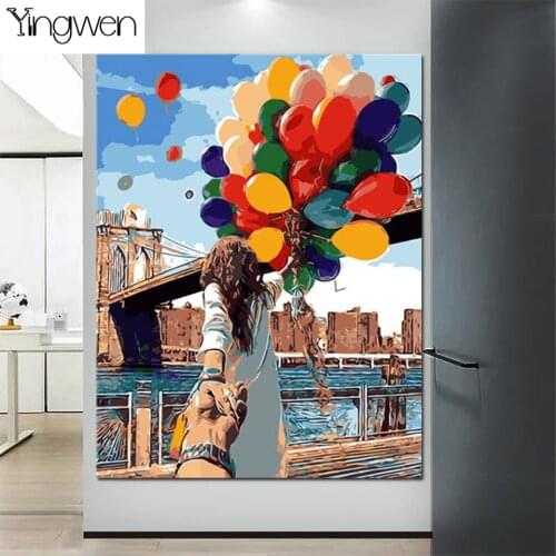 Girl Back View Portrait Balloon Landscape 5D DIY Diamond Painting Full Square Round Embroidery Mosaic Kit Home Art Decoration