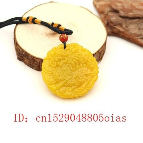 Natural Yellow Hetian Jade Stone Dragon Pendant Necklace Chinese Jadeite Jewelry Charm Qilin Amulet Carved Gifts for Women Men
