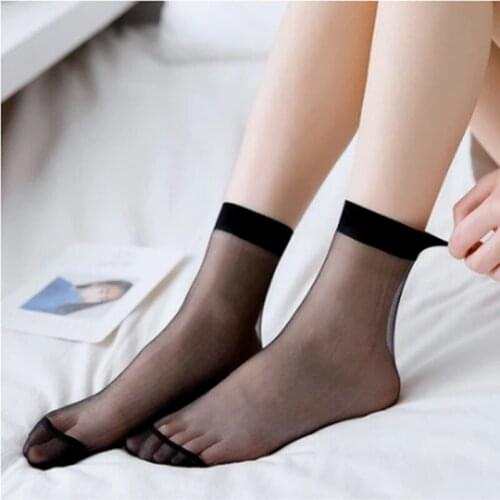 Hot 10Pairs Summer Elastic Female Short Socks Free Size Women Socks Cozy Crystal Transparent Silk High Quality Socks Girl Ankle