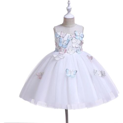 New Formal Girls Dresses Kids Sleeveless Butterfly Tulle Party Wedding Clothing Princess Girls Dress Ball Gown