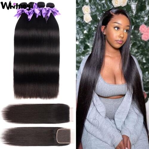 Whitney Straight Hair Bundles With Frontal 13*4 Lace Frontal With Bundles Indian Straight Human Hair 2/3/4 Bundles With Closure