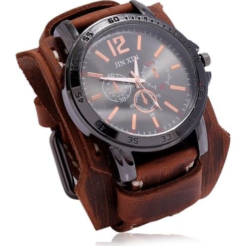 Luxury Mens Watch Quartz Big Dial Watches Vintage Punk Style Fashion Sport Watch Men Leather Strap Bracelet Men Gift Set Relojes