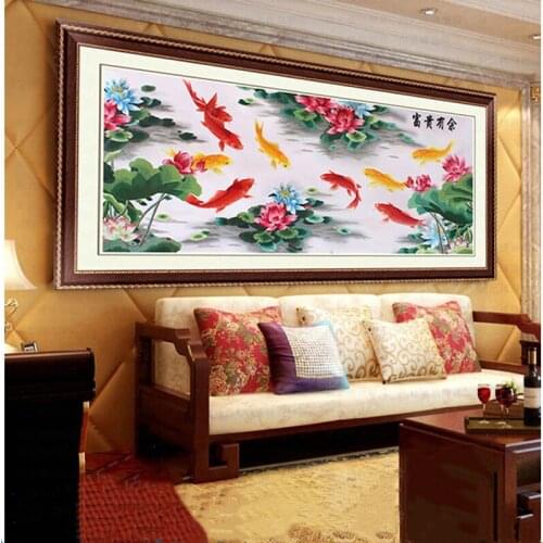 Mural Su Embroidery Lotus Nine Carp Indoor Living Room Study Room Tea Restaurant Wall Painting Housewarming Gift Painting SP087
