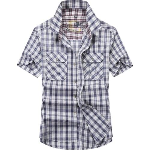 Summer Plaid Shirt Men Casual Cotton Breathable Short Sleeve Turn Down Collar Button Up Shirt Large Size M-4XL Camisa Masculina