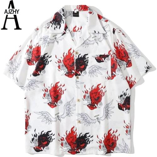 Angel Devil Full Printed Short Sleeve Shirts Men Summer Loose Hawaiian Korean Streetwear Hip Hop Couple Fashion Harajuku Shirts