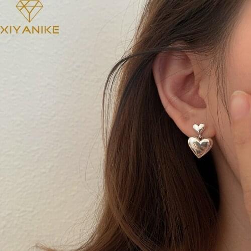 XIYANIKE 925 Sterling Silver Double Love Heart Drop Earring Female Sweet Romantic Ear Accessories Prevent Allergy Gift Wholasale
