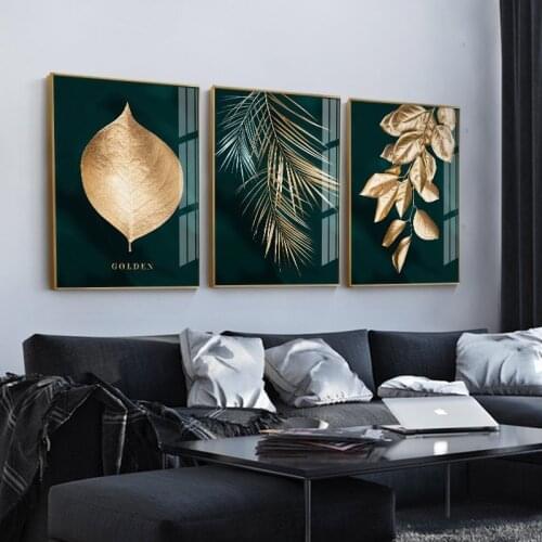Nordic Decoration Golden Leaf Canvas Abstract Painting Wall Art Poster and Print Decorative Pictures for Living room Home Decor