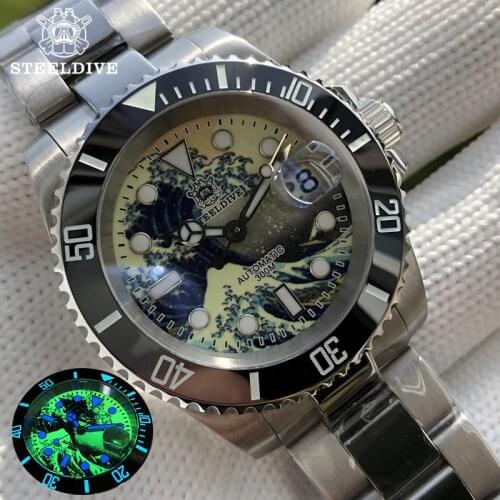 STEELDIVE NH35 Mens Mechanical Watch Sapphire Glass Luminous Automatic Watch Men 316L Steel C3 Diver Watch