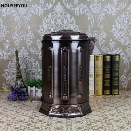 6L/10L High Quality Trash Can Embossed Cover Dustbin with Red/Green Bronze Colors Creative Home Stainless Steel Wastebasket