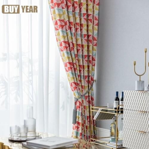 Colorful Geometric Printing Curtains Modern New Simple Custom Shading Curtains for Living Dining Room Bedroom