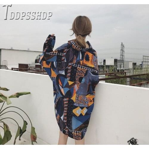 2019 Spring Geometric Print Women Blouse Casual Long Style Female Blouses