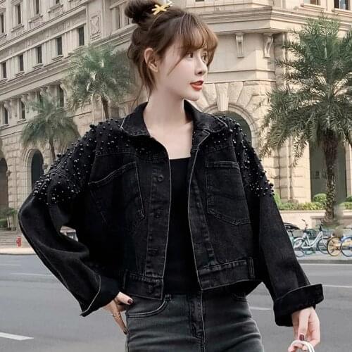 Women Short Black Denim Jacket 2021 New Pocket Denim Coat Female Students Korean Fashion Loose Spring And Autumn Tops Buttons