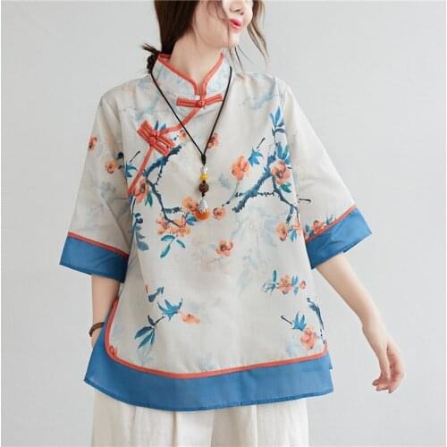 Women Chinese Traditional Clothing Tops Cotton Linen Buckle Hanfu Loose Blouses Cheongsam Female Vintage Shirts Tang Suits