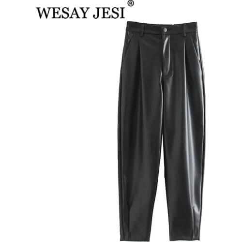 WESAY JESI Womens Pants Za Autumn Fashion High Waist Straight Trousers Woman Clothes Chic Cargo Pants Zipper Fly Streetwear