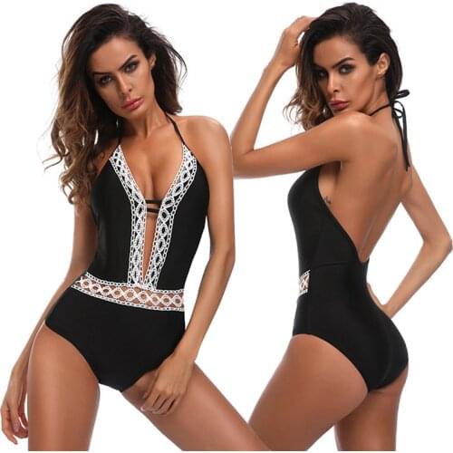 S To 2XL 3XL Big Size Swimsuit Women Backless Deep V Neck Lace Push Up Swimwear For Women 2021 Summer One Piece Bathing Suits