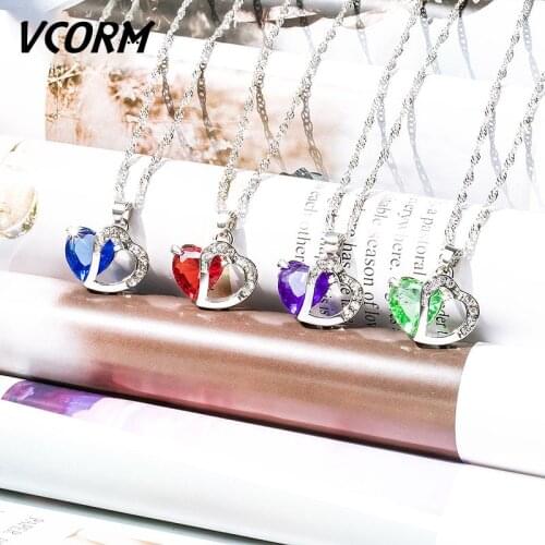 VCORM Couple Initial Heart Crystal Necklaces Women Statement Sweet and Romantic Nostalgic Fashion Necklace 2019 Bohemian Jewelry
