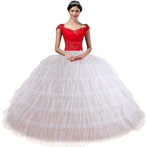 White Petticoats for Wedding Dress 6 Hoops 6 Layers Tulle Adjustable Ball Gown Prom Crinolina Vestido De Novia