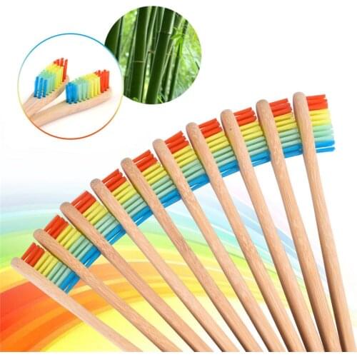 1/3/5/10 PCS Natural Eco Friendly Bamboo Handle Toothbrush Rainbow Colorful Whitening Soft Bristles Bamboo Toothbrush Oral Care