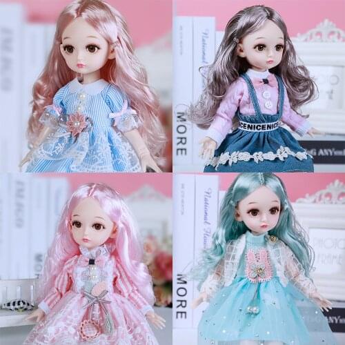 1/6 Kawaii Doll 12 Inch Ball Jointed Doll With Makeup Head Full Set Sweet Candy Color Dress Clothes Outfit Shoes Wig For Girl