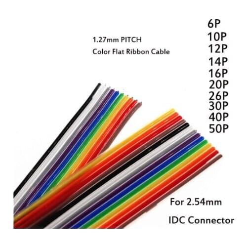 1Meter 10P/12P/14P/16P/20P/26P/34P/40P/50P 1.27mm PITCH Color Flat Ribbon Cable Rainbow DuPont Wire for FC Dupont Connector