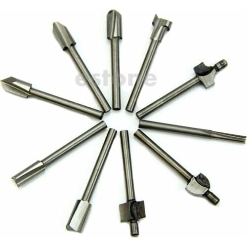 10Pcs/Set 1/8" Shank HSS Router Dremel Rotary HSS Woodworking Drill Bits Set High Quality