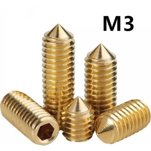 100PCS M3x3/4/5/6/8/10mm GB78 DIN914 Pure brass hex socket cone point headness set screw