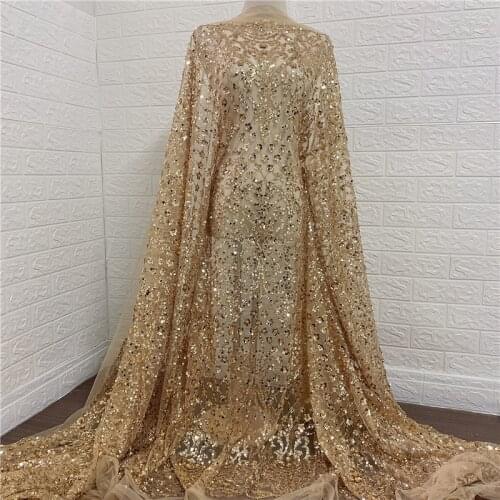 2021 LFY Latest Luxury Nigerian Africa High Quality Bead Lace Fabric Embroidery Gold French Lace Fabric 1 Yard
