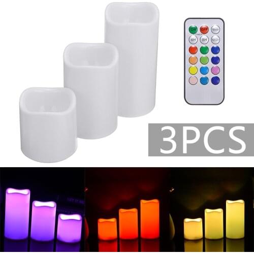 3Pcs Remote Tea Candles LED Flameless Tea Candles Remote Control Wax Colour Battery Candle Light Wedding Banquet Birthday