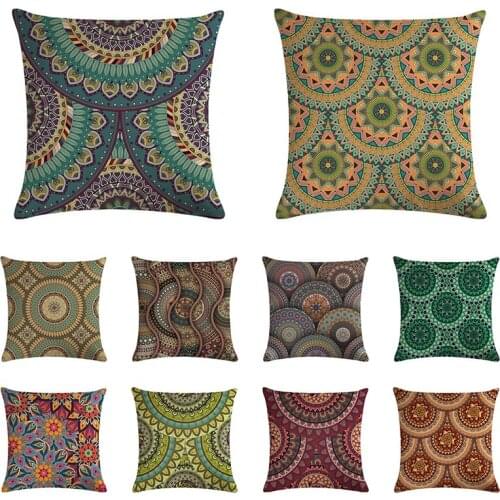 45*45 cm Linen Bohemian Mandala Style Cushion Cover Geometric Printing Home Decorative Pillow Cover for Sofa Car Cojines ZY860