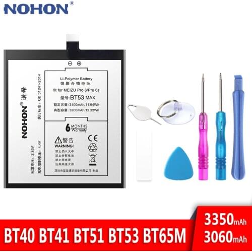 NOHON For Meizu MX4 MX5 MX6 Pro 6 M460 M461 M575M M575U Battery BT53 BT40 BT41 BT51 BT65M Replacement Bateria High Capacity 2019