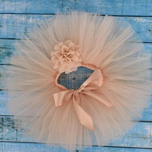 Beige Solid Baby Girls Fluffy Tutu Skirt & Headband Set Newborn Photo Prop Costume Infant Birthday Tulle Tutus For 0-12M