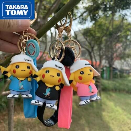 TAKARA TOMY Pokemon and Cute Pikachu Cute Keychain Pendant School Bag Bag Chain for Girlfriend Gift Pendant Girl Heart Doll