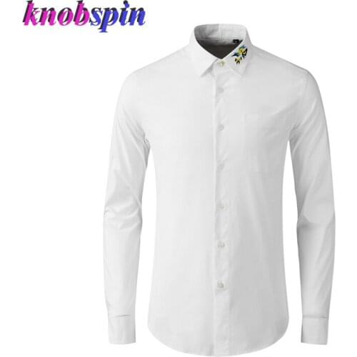 Brand quality 100% Pure Cotton Shirt men Color Embroidery Collar Long sleeve Slim Chemise homme Business male dress shirts M-4XL
