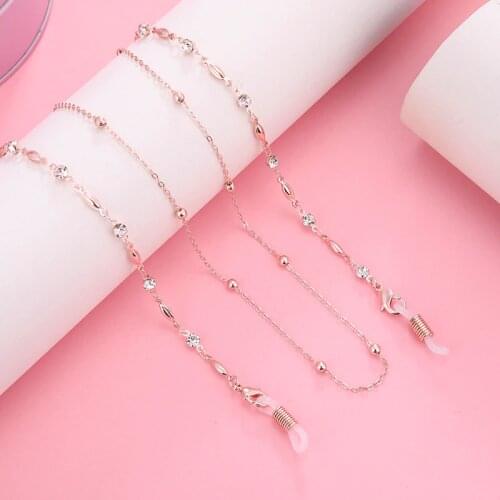Teamer Fashion Women Crystal Beaded Glasses Chain Rose Gold Color Sunglasses Chains Cords Lanyard Strap Hanging Neck Holder