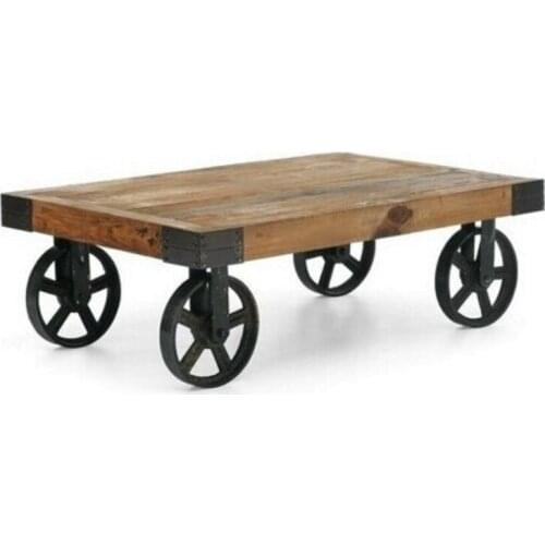 Trolley Hall Iron Imitation Rust Distressed Tea Table with Wheels American Country Antique Side Table Solid Wood Coffee Table