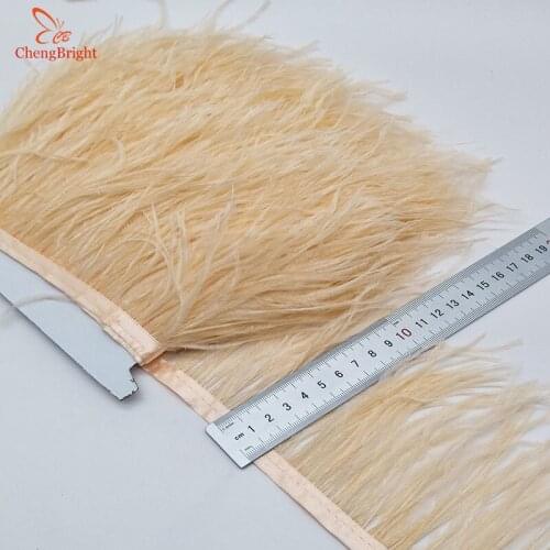 ChengBright Wholesale High Quality 10Yards champagne Ostrich Feather Ribbon Ostrich Feathers Trim Fringe Clothing Decoration diy