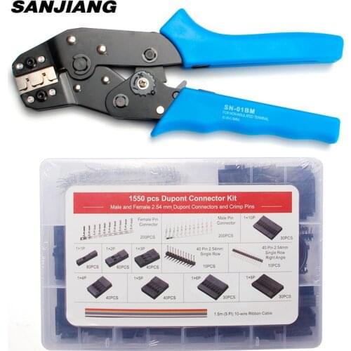 Dupont crimping pliers SN-01BM crimping tools 1550pcs Dupont plug socket crimper set for 2.54 mm 3.96 mm, KF2510 plug 28- 20AWG