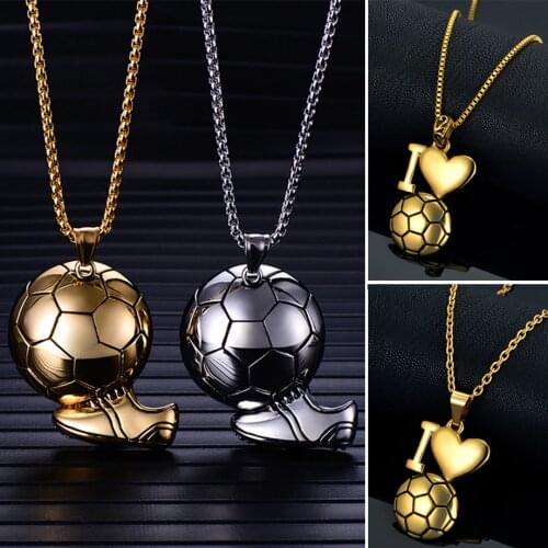 Soccer Necklaces Ball Enamel Jewelry Gold Color Stainless Steel Fitness Football Sport Pendant & Chain For Men Women Joyas