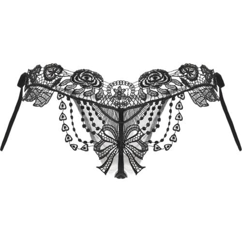 Erotic Lingerie Sexy Ladies Transparent Lace Large Size Lace-up T-pants Thong Adult Panties Sexy Panties