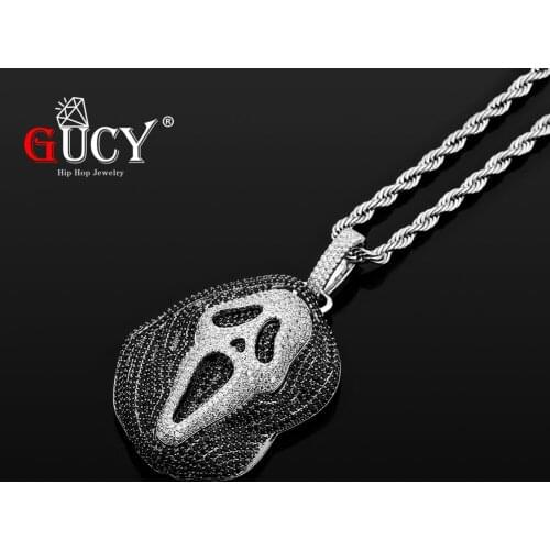 GUCY Ghost Necklace and Pendant with 4MM Tennis Chain and Bling Cubic Zircon Men Jewelry For Gift