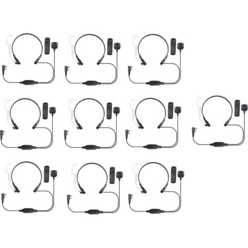 Lot 10PCS 2 Pin Throat Controlled Earphone Air Tube Headset Finger PTT Mic Microphone for BaoFeng UV-5R UV5R GT-3TP UV-5RA Radio