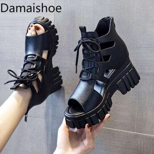 Summer Hollow-out Breathable Slimming Roman Sandals Womens 2021 New All-Match High Heel Platform Sandal Boots Wedge Women Shoes