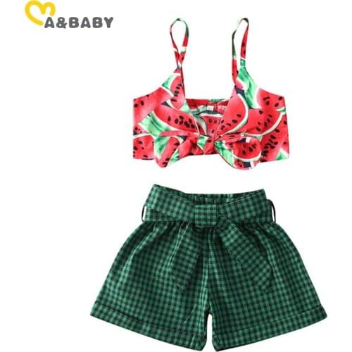 Ma&Baby 6M-4Y Summer Toddlder Infant Baby Kid Girl Clothes Set Watermelon Print Bow Vest Tops Shorts Clothing Outfits