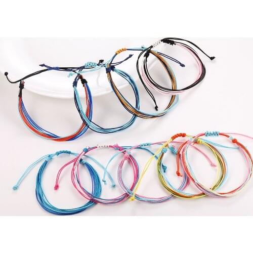 Multi-Layer Adjustable Woven Strand Bracelets Bohemian Braided Rope Bracelets Waterproof Wax Coated Strands for Women Jewelry