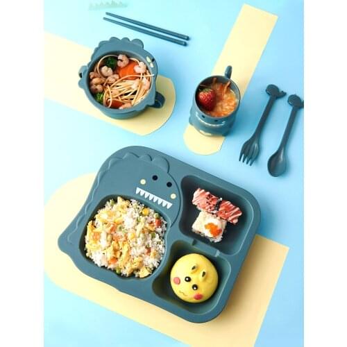 Childrens Tableware 6-Piece Set Disk Set Household Dinner Bowl Cartoon Cute Seperated Drop-Resistant Baby Bowl
