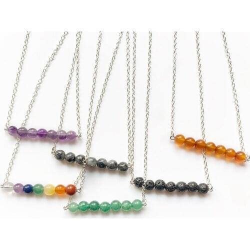 Natural Stone Pendant Necklace Chakra Jewelry for Women Girls Long Silver-color Chain Handmade Creative Necklace Jewelry 1pc